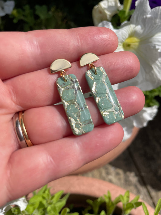 Luxury Sage Green Floral Drop Earrings Handmade Statement Jewellery