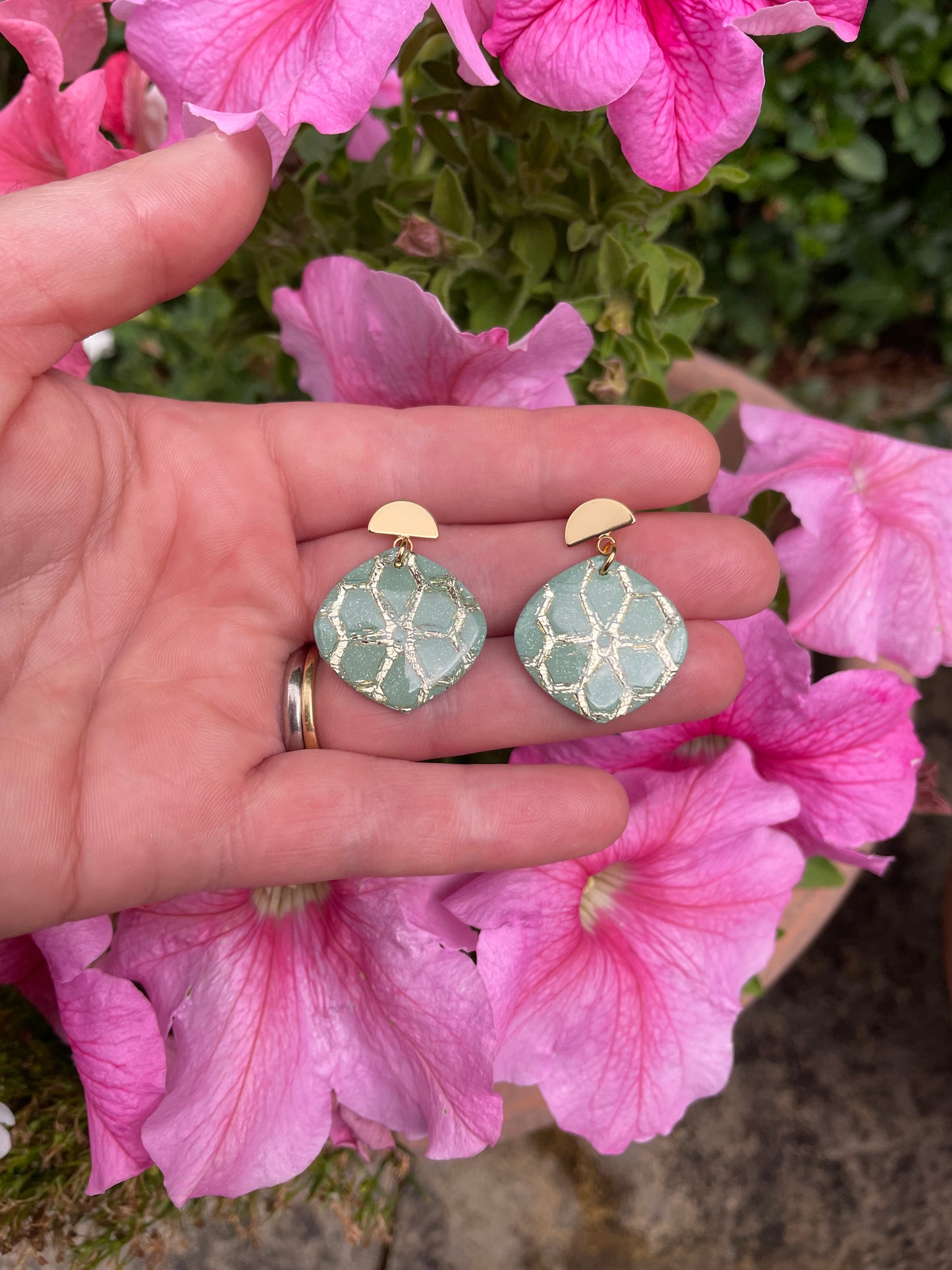 Luxury Sage Green Floral Drop Earrings | Handmade Polymer Clay Earrings