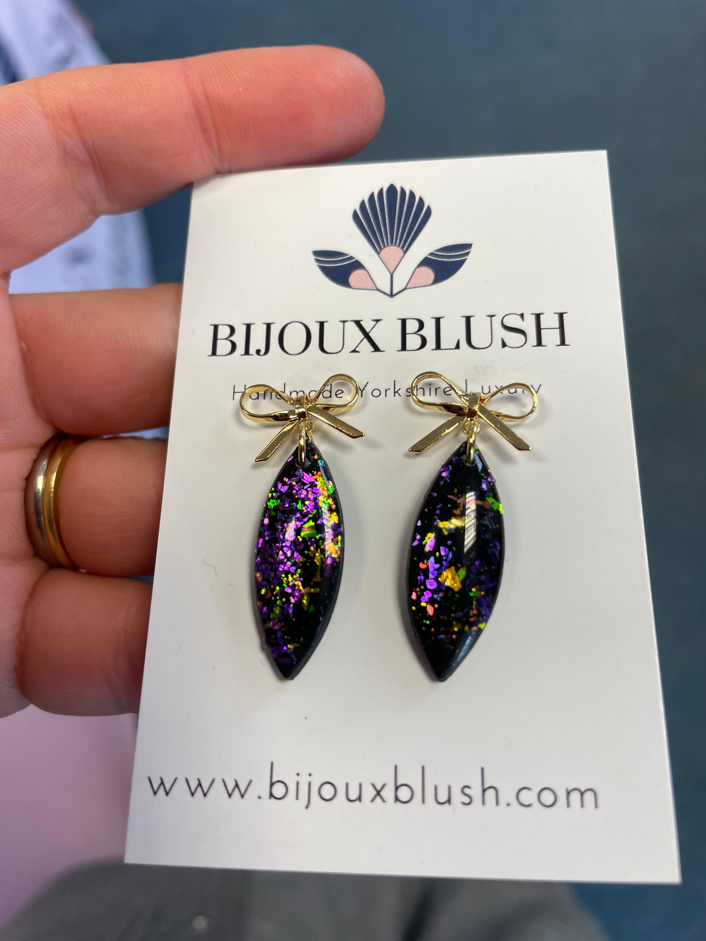 Black Dichroic Glass Effect Earrings | Handmade UK Elegant