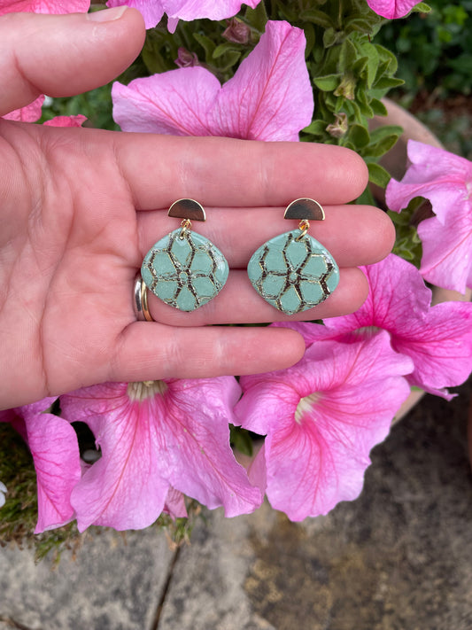 Luxury Sage Green Floral Drop Earrings | Handmade Polymer Clay Earrings