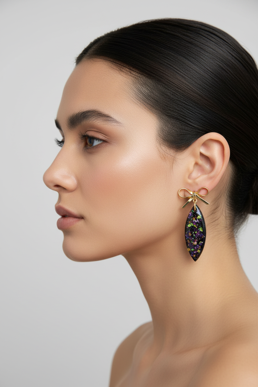 Black Dichroic Glass Effect Earrings | Handmade UK Elegant