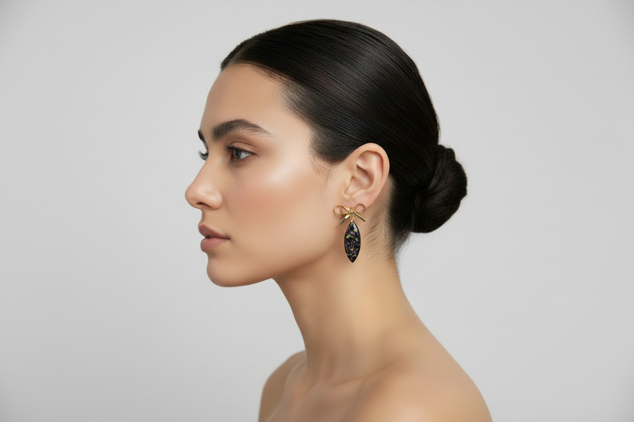 Black Dichroic Glass Effect Earrings | Handmade UK Elegant