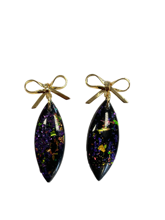 Black Dichroic Glass Effect Earrings | Handmade UK Elegant