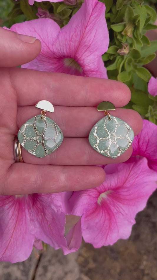 Luxury Sage Green Floral Drop Earrings | Handmade Polymer Clay Earrings