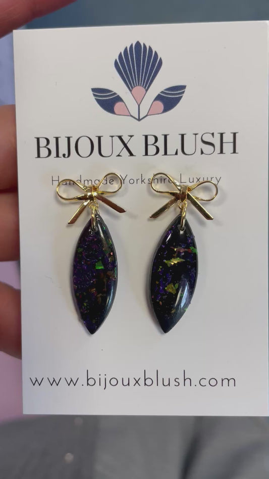 Black Dichroic Glass Effect Earrings | Handmade UK Elegant